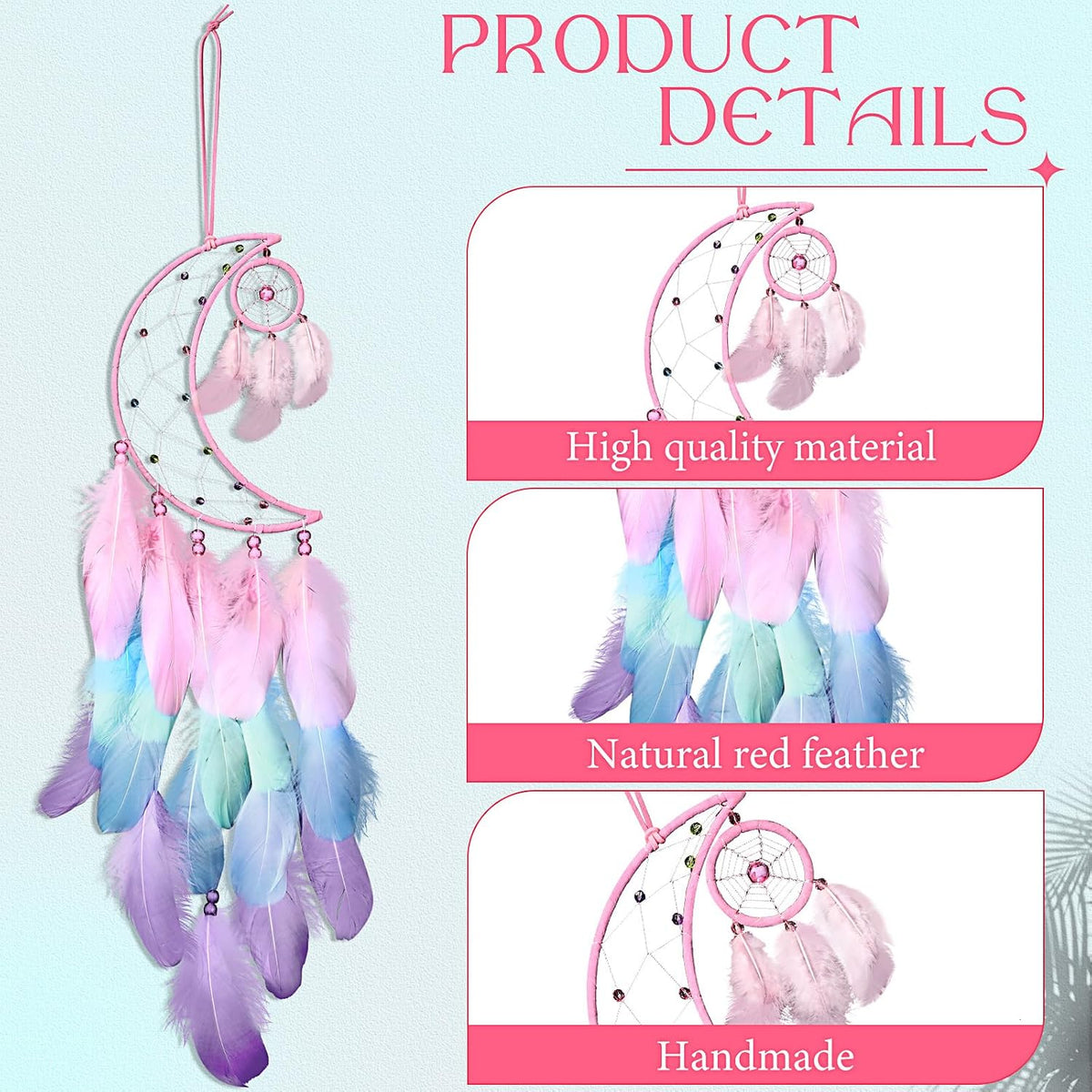 Jetec 3 Pcs Dream Catcher for Girl Star Sun Moon Decor, Macaron Color
