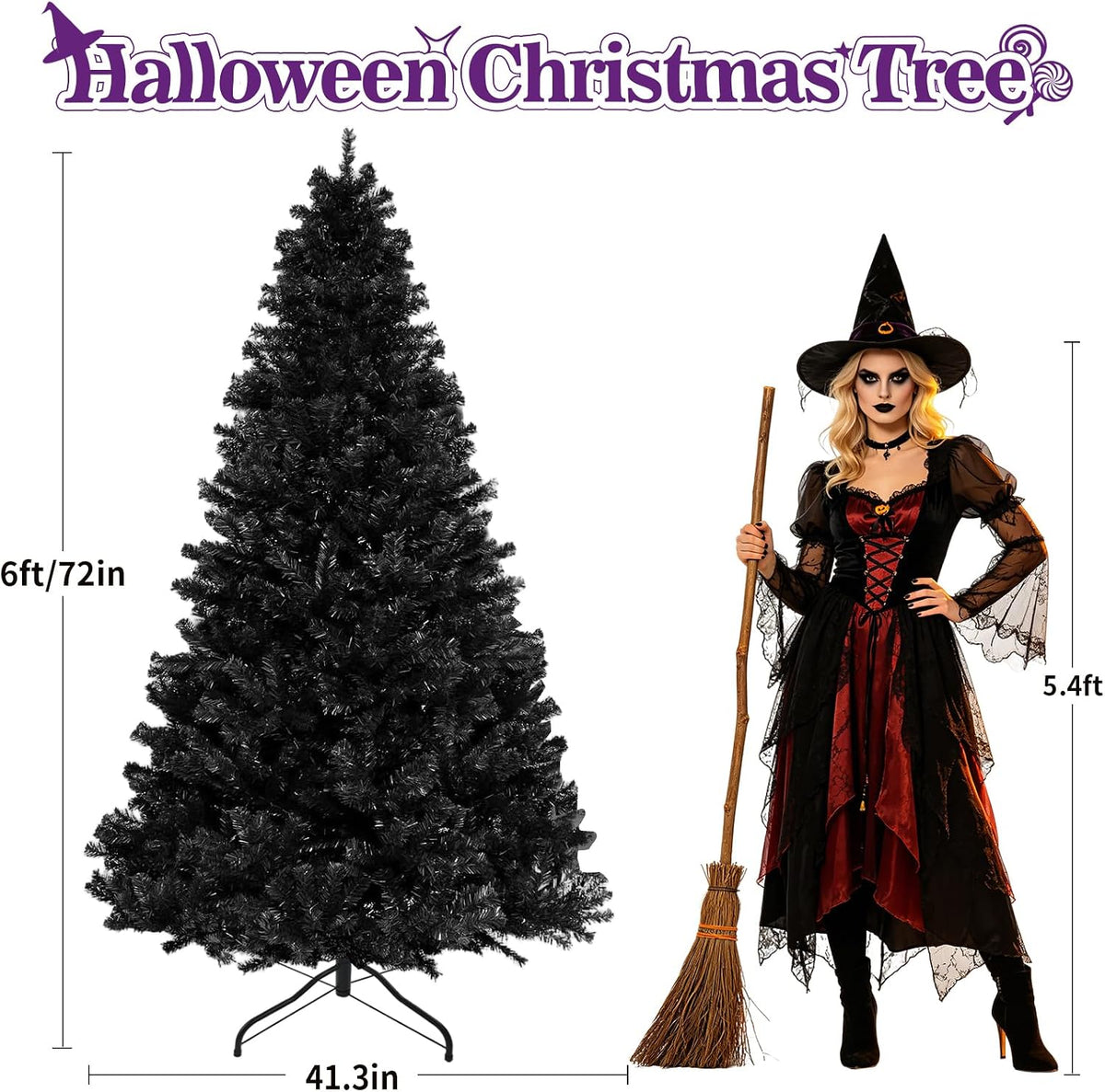 6FT Artificial Black Halloween Christmas Tree