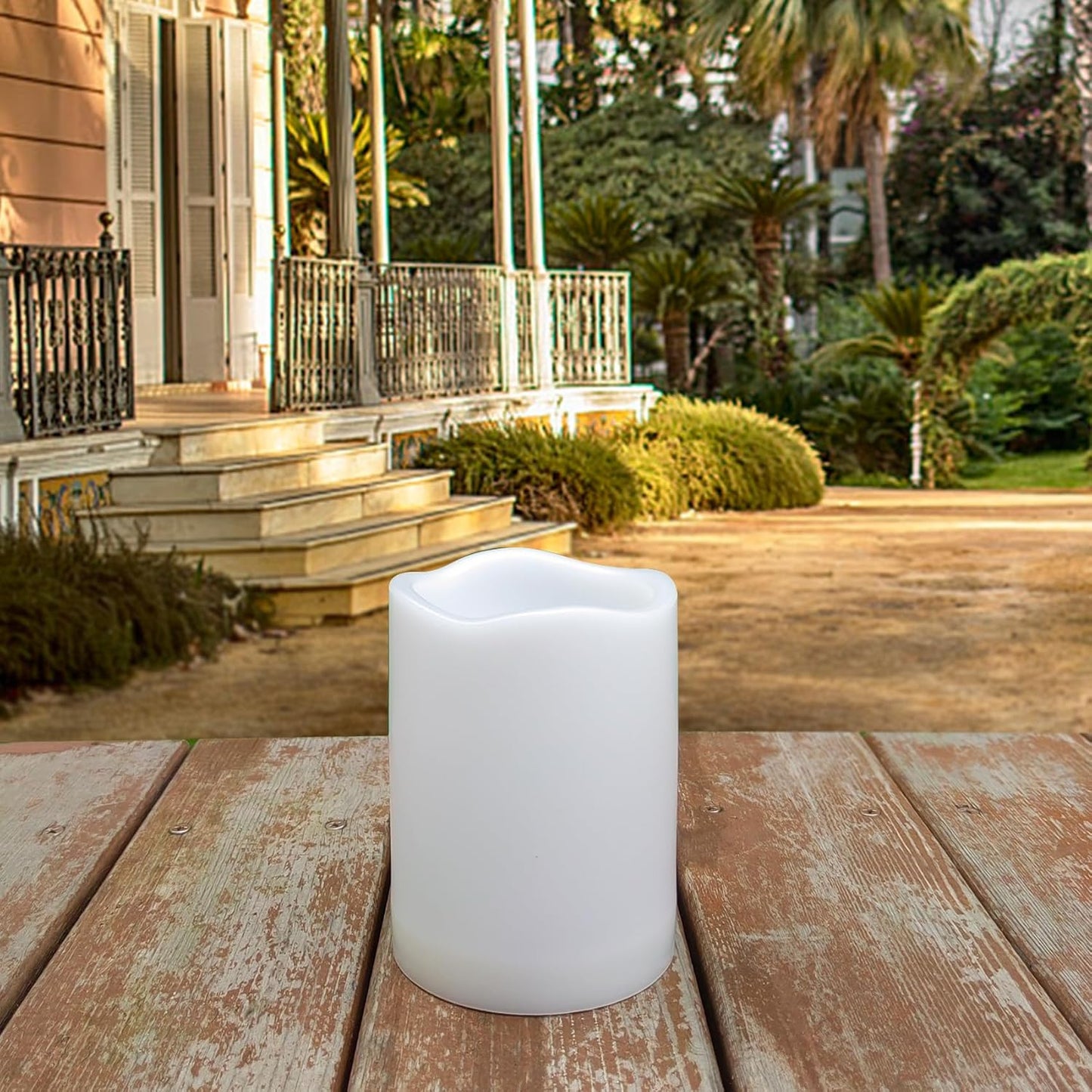 4" Waterproof Outdoor LED Pillar Candle with Timer Flickering Flameless Battery-Operated Decoration | USA Decoration®