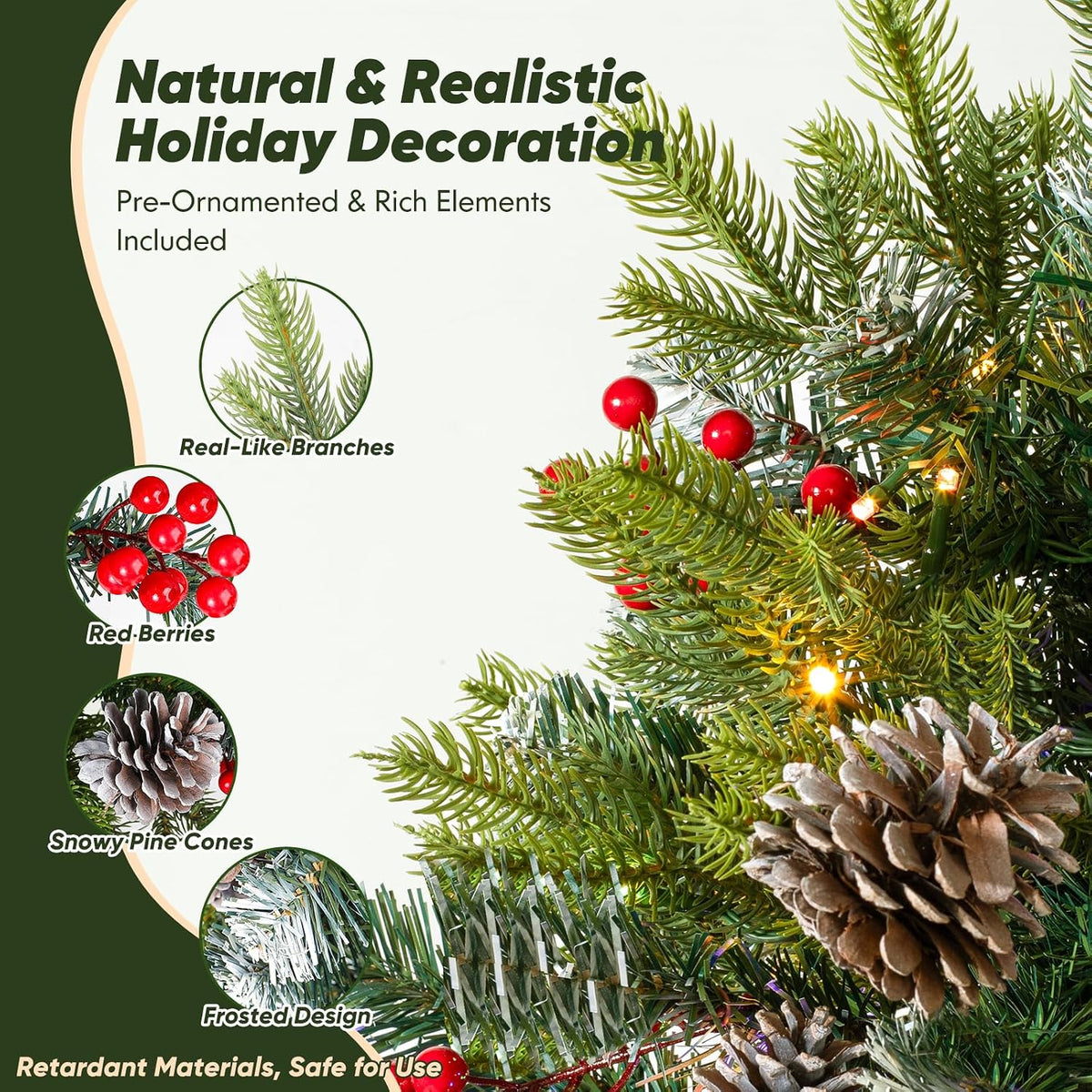 2-Pack Solar Christmas Tree Urn Filler, 26â€ Pre-lit Pathway Christmas Trees, Frosted Lighted Artificial Xmas Tree Solar-Power Outdoor DÃ©cor for House Yard, 8 Modes,50 LED Lights,Red Berries,Pine Cones