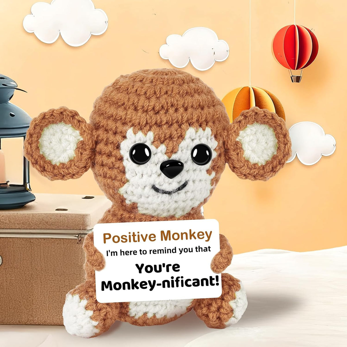 Cute Funny Gift for Her/Him/Friend/Coworker, Positive Crochet Monkey