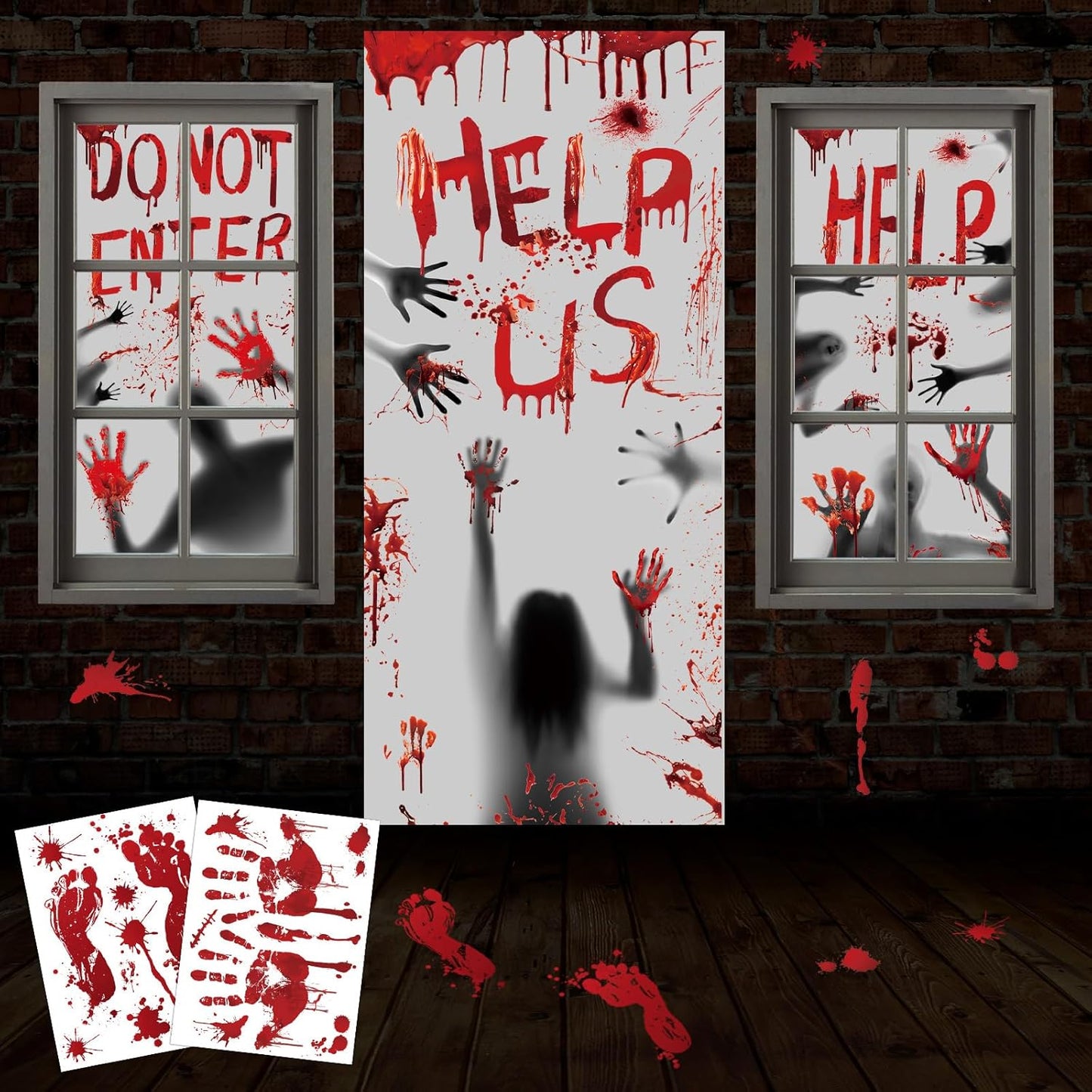 Bloody Halloween Window Cover Scary Handprints | USA Decoration®