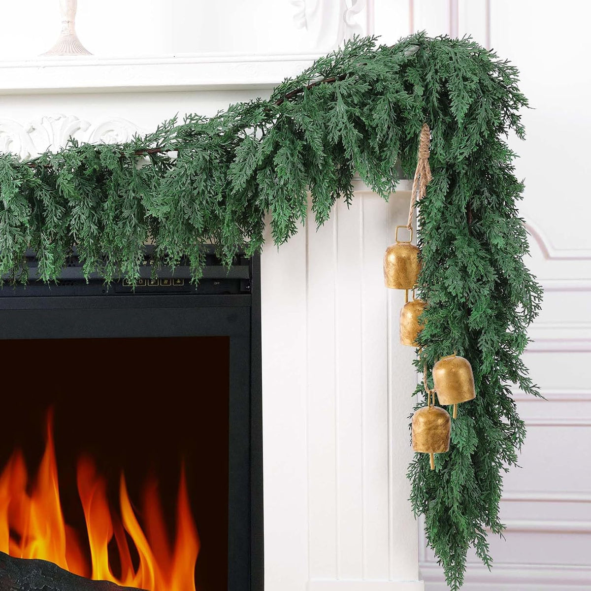 Hananona 9 FT Christmas Garland, Real Touch Cedar Garlands, 1 Pcs