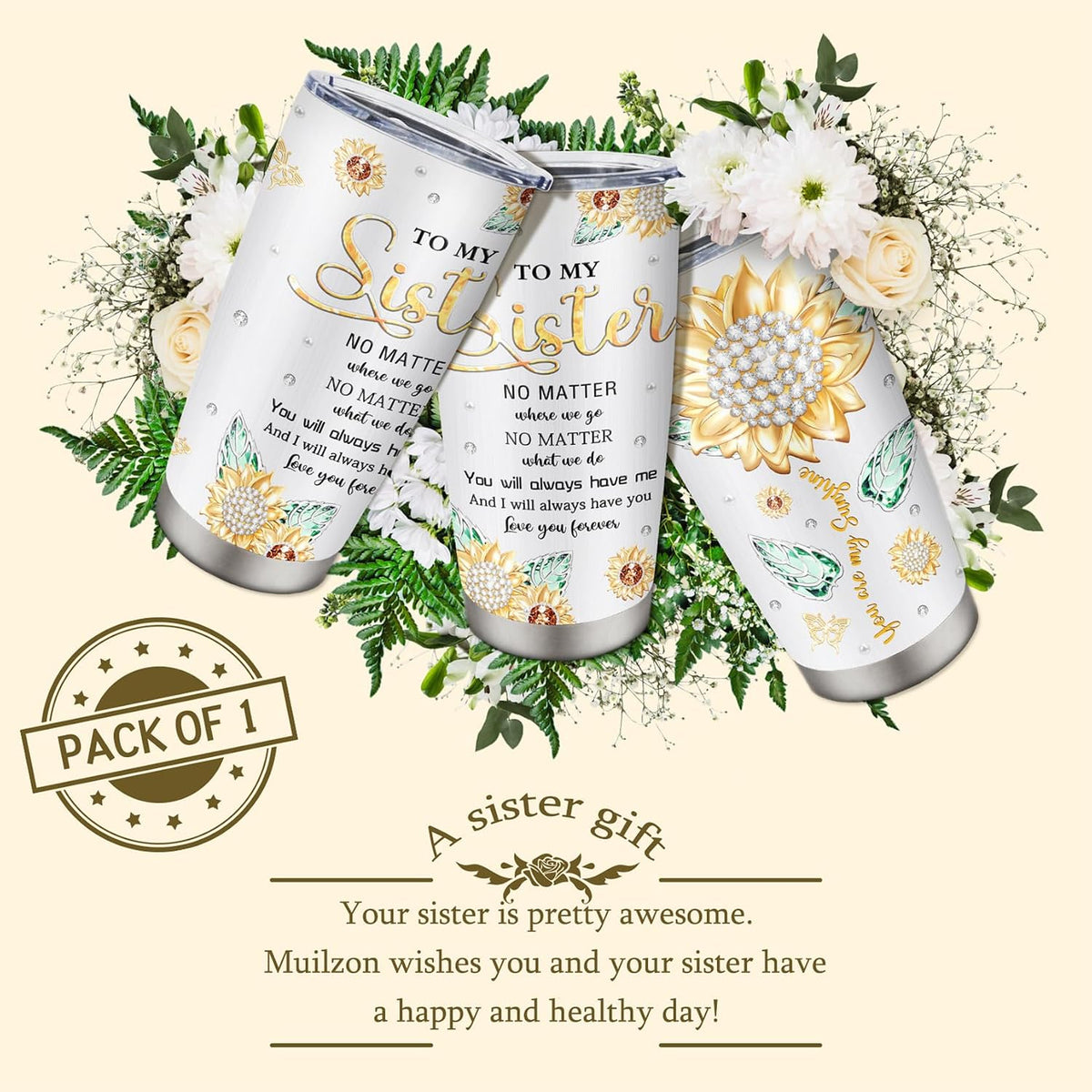 Muilzon Best Big/Little Sister Gifts from Sisters Tumblers 20oz - Cool/Funny Gifts for Sister from Brother Coffee Mug - Christmas Mothers Day Birthday Gift Ideas for Sis Cup