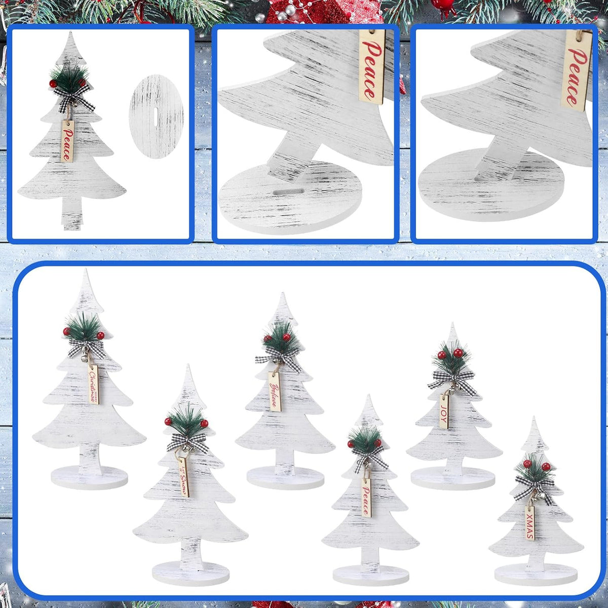 Kigley 6 Pcs Christmas Tree Signs Decoration Farmhouse Wood Christmas Decor
