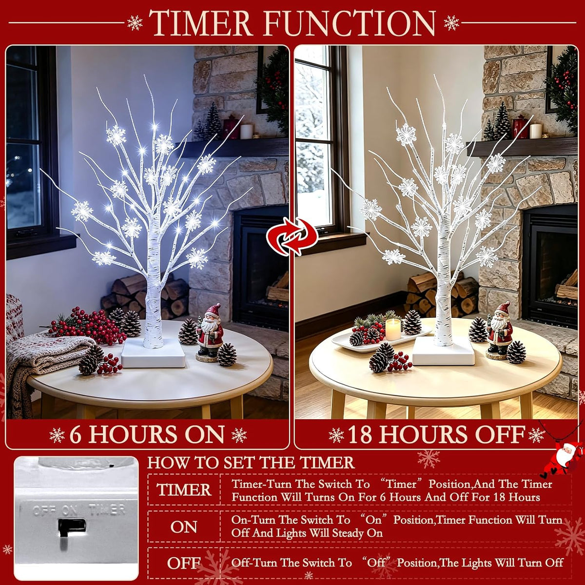 TURNMEON Tabletop Christmas Tree, 2 Pack 18" Lighted Birches Tree