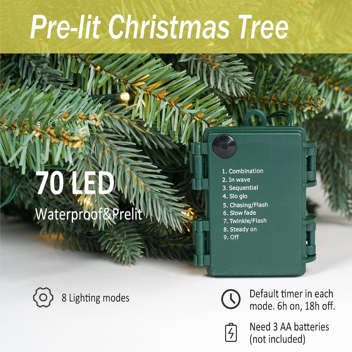 HomeKaren 3Ft Pre-Lit Artificial Christmas Tree Tabletop with 70 Warm Lights Battery Operated, Greenery Potted Christmas Tree for Indoor, Porch, Outdoor