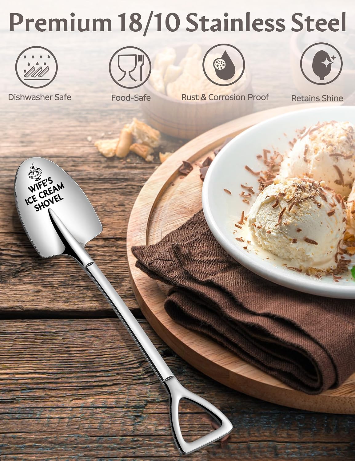 Wife's Ice Cream Shovel, Anniversary Birthday Mothers Day Gifts for Wife