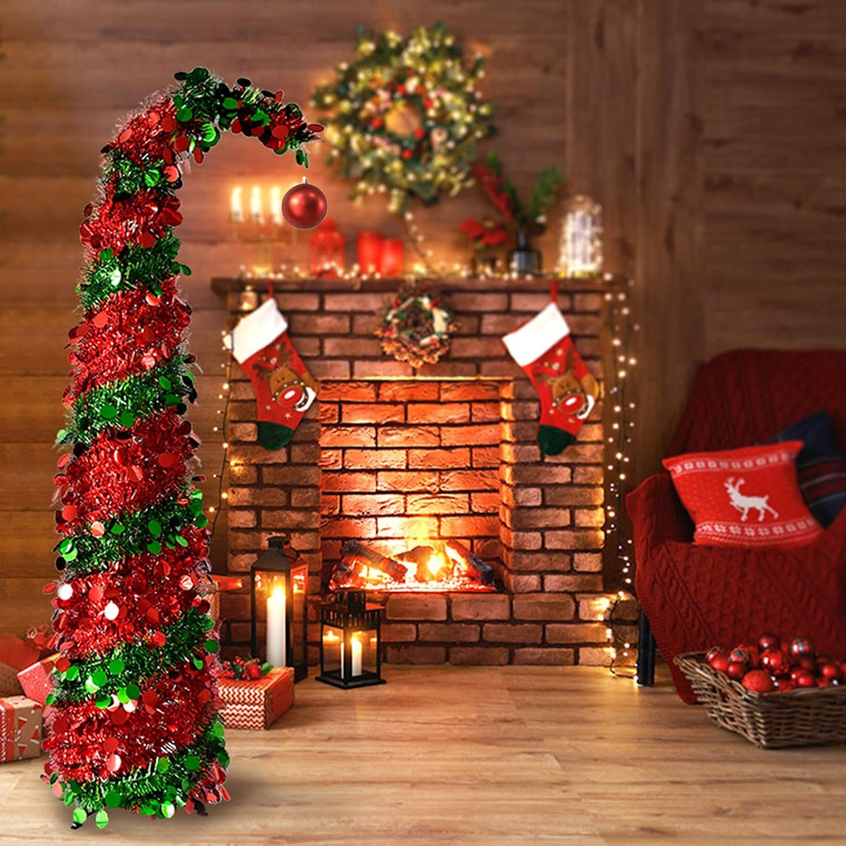 5ft Pop Up Artificial Christmas Tree with 50 LED Lights for Christmas Decor