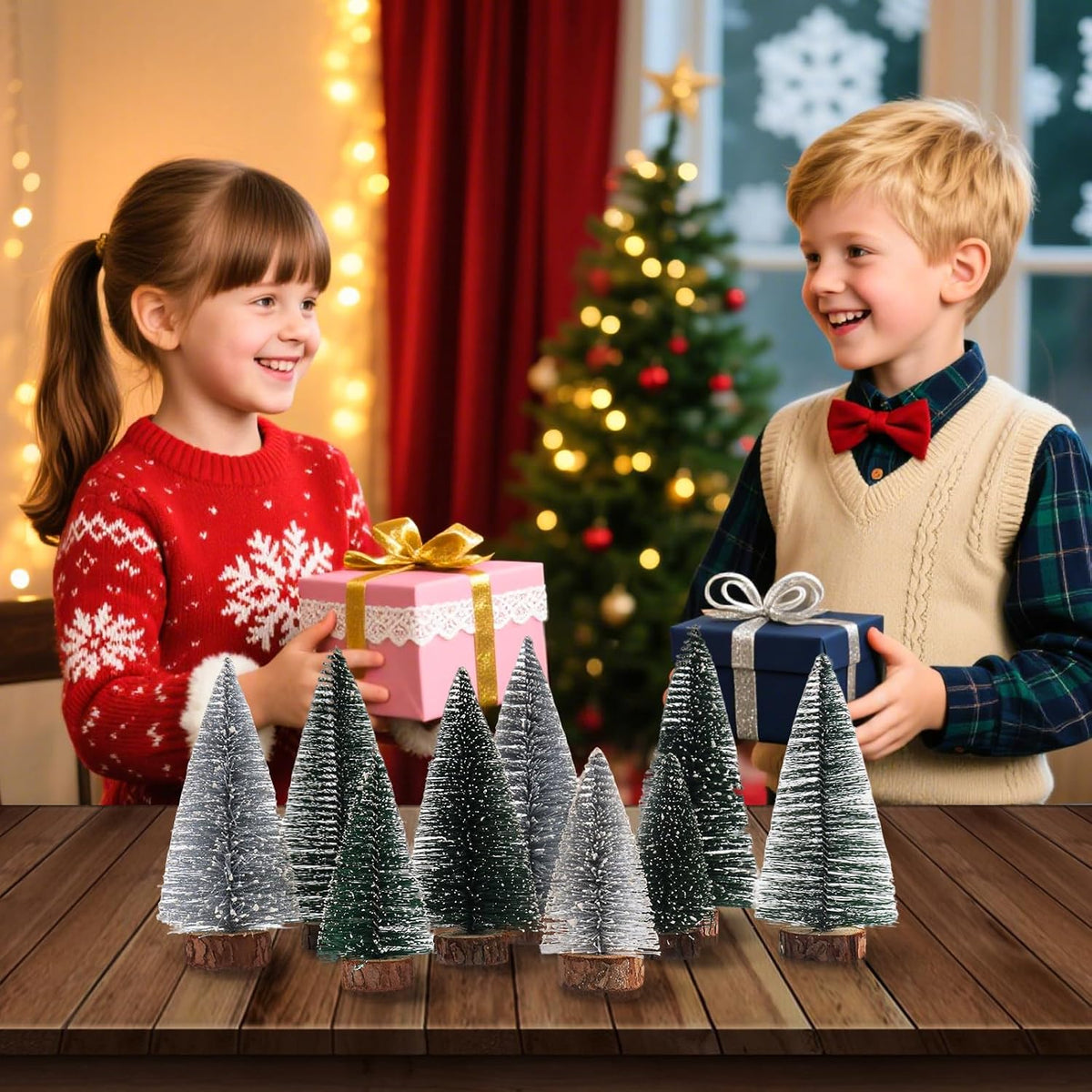 Mini Christmas Trees Christma Decor 9Pcs Artificial Christmas Decorations with 3 Sizes, Christmas Tree Bottle Brush Trees Christmas Table Decorations (Green,Silver,Dark Green)
