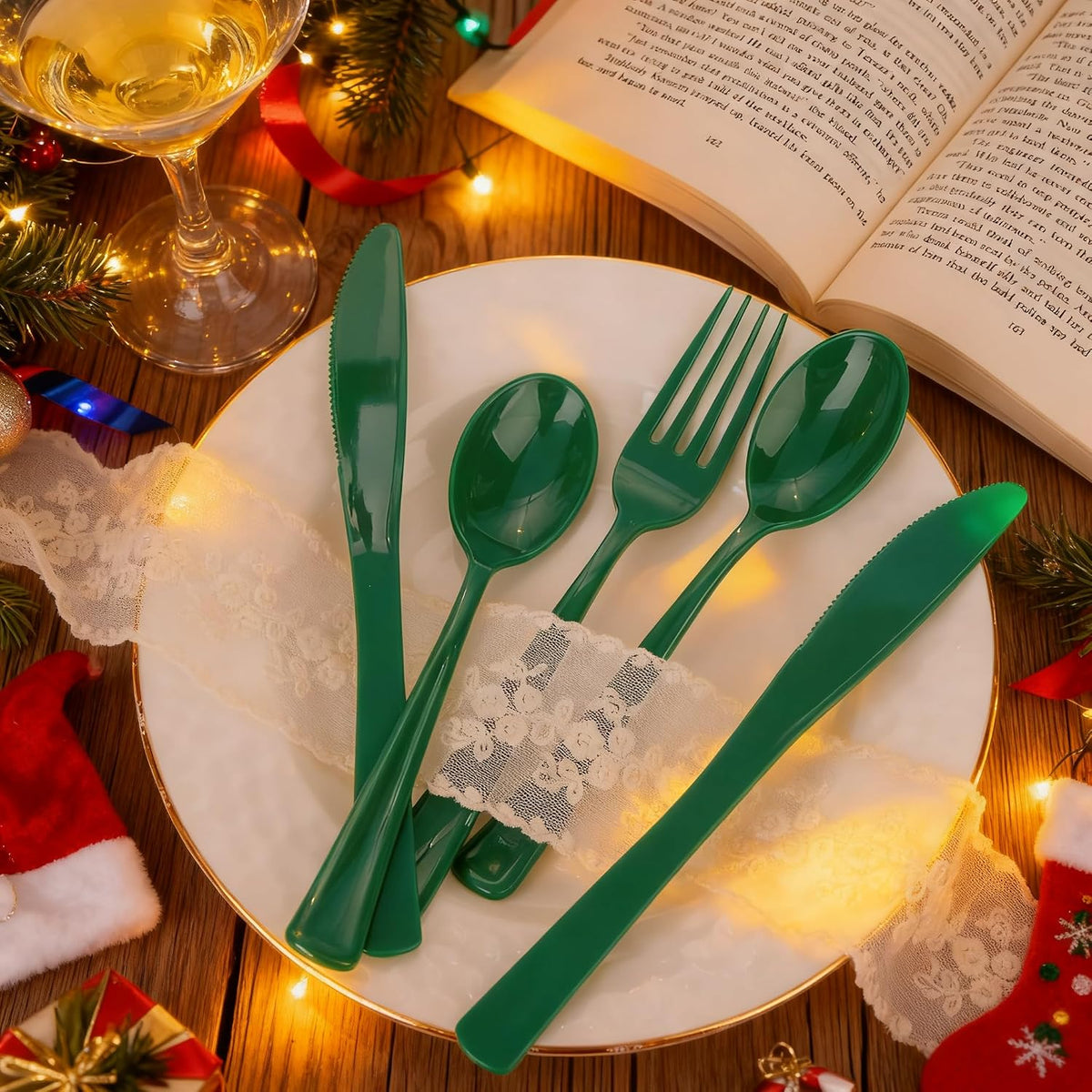 WDF 160 Pcs Green Plastic Silverware - Heavy Duty Silverware Includes 80Forks, 40Spoons, 40Knives, Green Plastic Utensils Perfect for Party/Wedding/Birthday/Daily Using