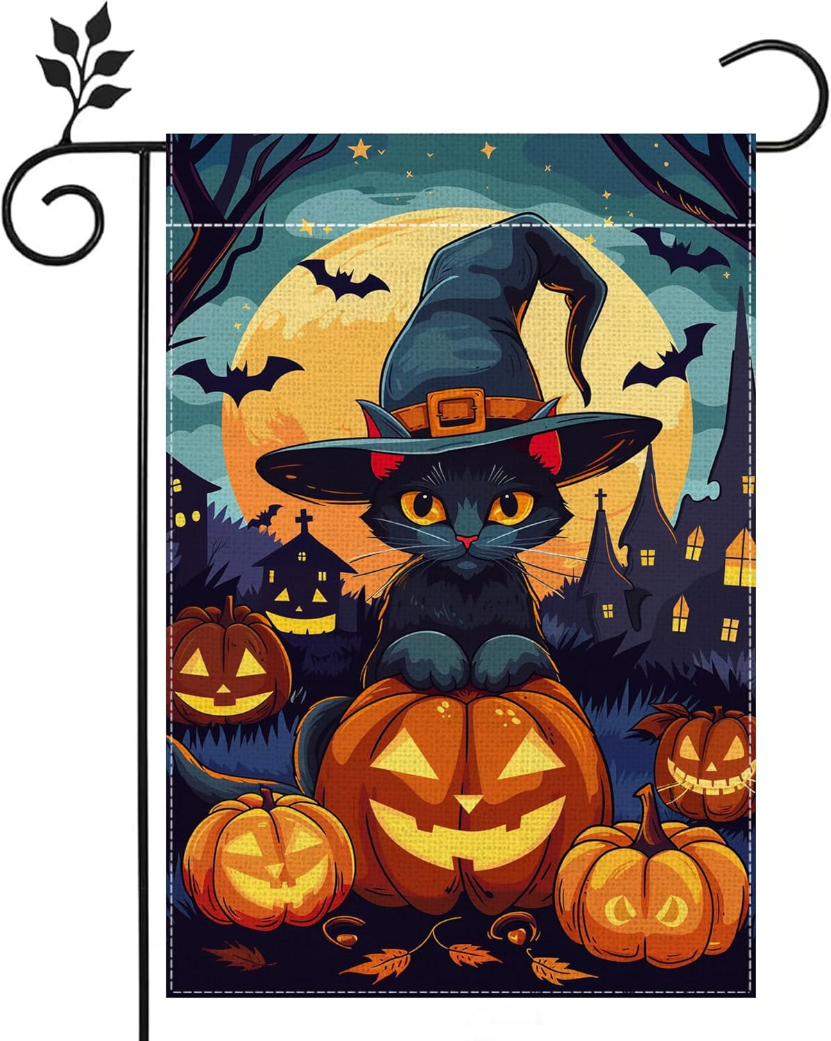 Halloween Black Cat Garden Flag 12×18? Double-Sided Burlap Pumpkin Decor | USA Decoration®