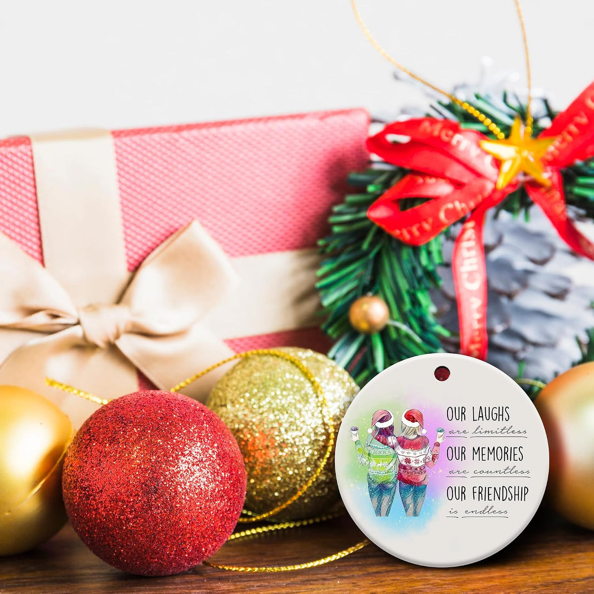 Gifts for Friends Women, Friends Christmas Ornaments, Bestie Gifts for Women, Best Friend Ornament Ceramic Ornament