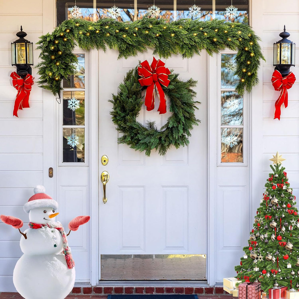 6FT Artificial Cedar Christmas Garland with 120 LED Lights - Real Touch Winter Pine Garland, Green Artificial Greenery Garland for Table, Mantle, Wall, Indoor, Outdoor Christmas Decorations