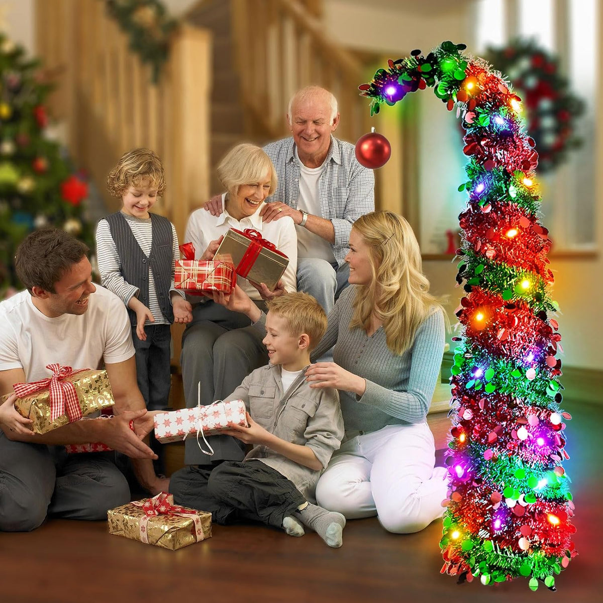 5ft Pop Up Artificial Christmas Tree with 50 LED Lights for Christmas Decor