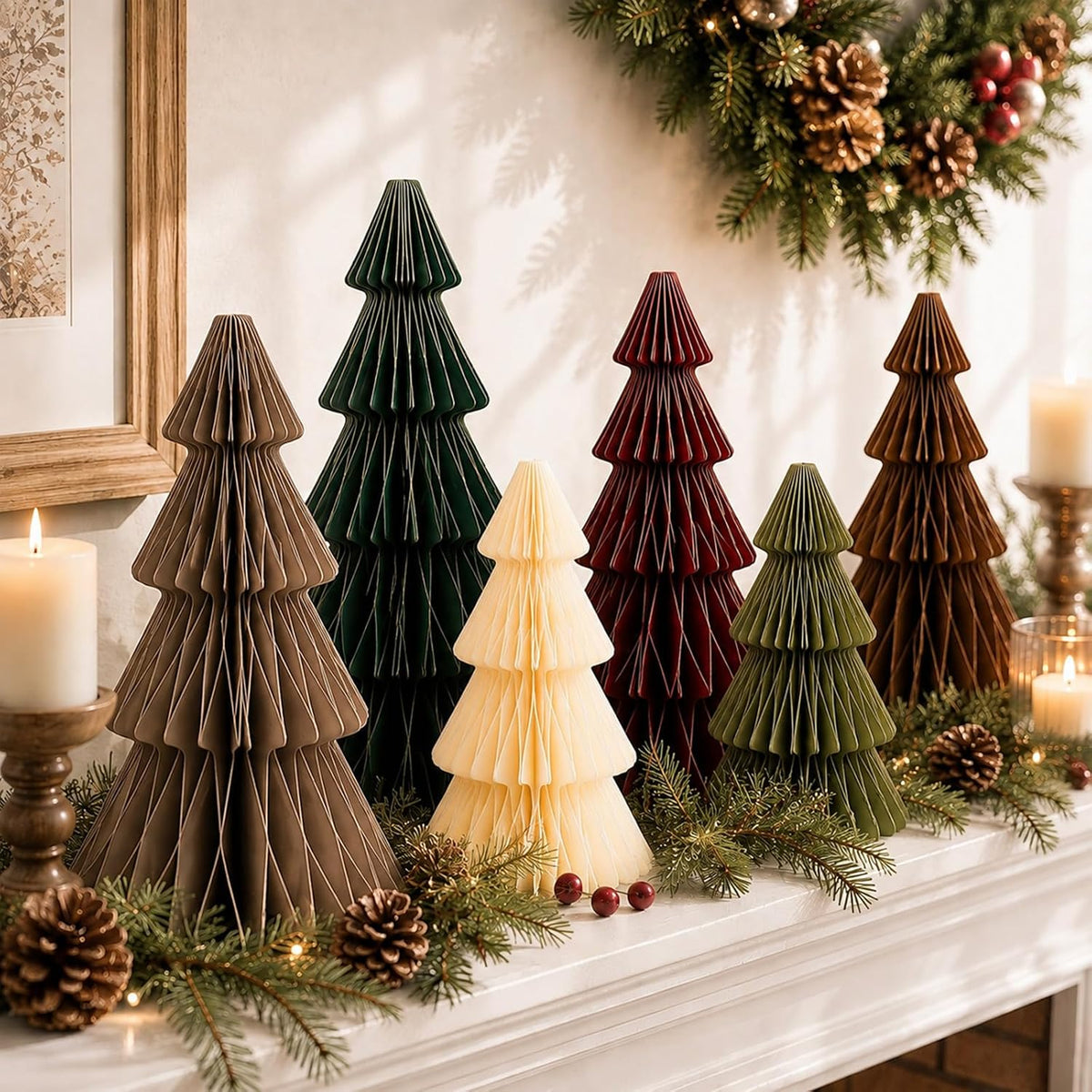 Cinnvoice 6 Pcs Modern Paper Christmas Tree Honeycomb Table Centerpiece