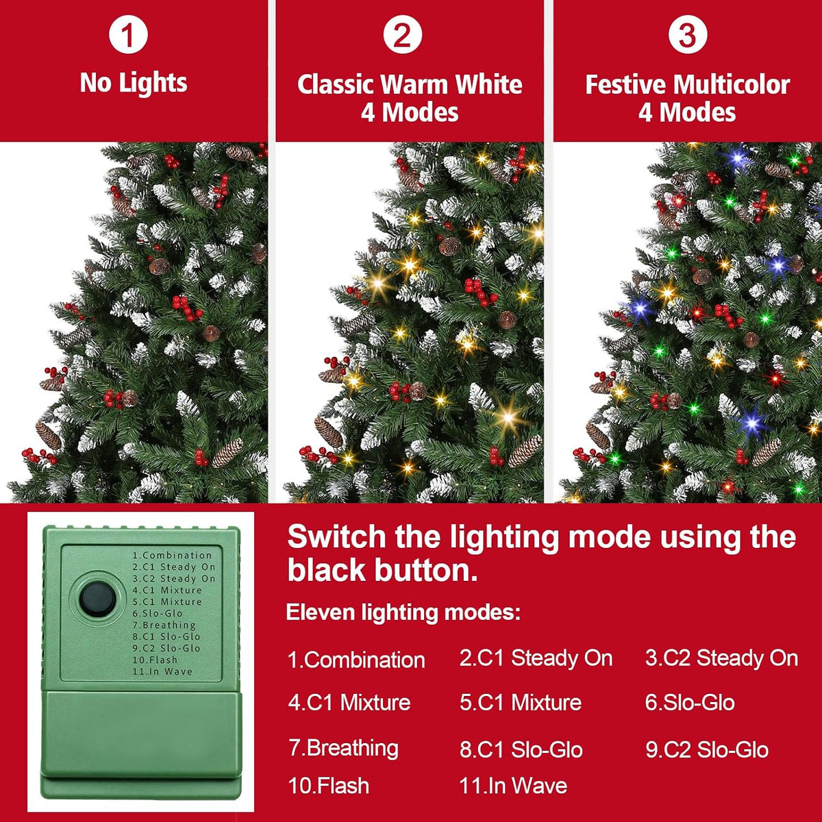 7.5 ft Pre-Lit Snowy Artificial Christmas Tree with Dual Color LEDs