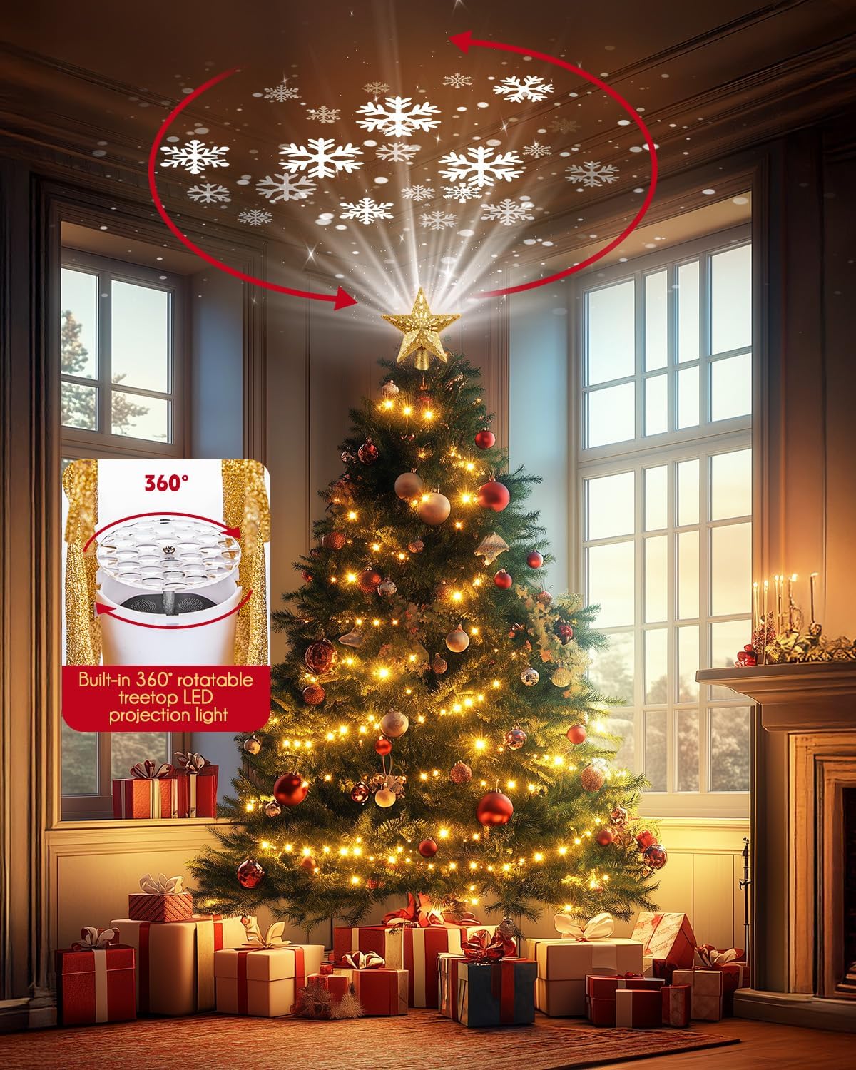 Brightown Christmas Star Tree Topper with Snowflake Projector Lights