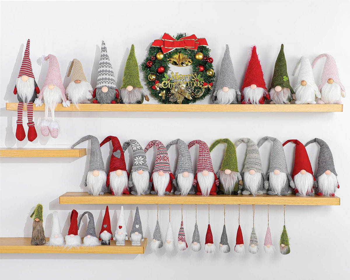 Christmas Tree Hanging Gnomes Ornaments Set of 10, Swedish Handmade Plush Gnomes Santa Elf Hanging Home Decorations Holiday Decor