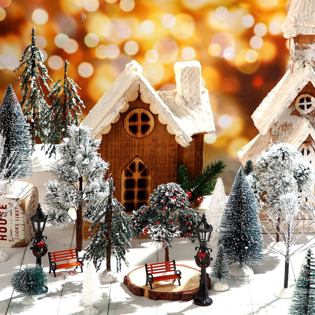 Aoriher 1 Set Mini Christmas Village Trees Christmas Town Decorations