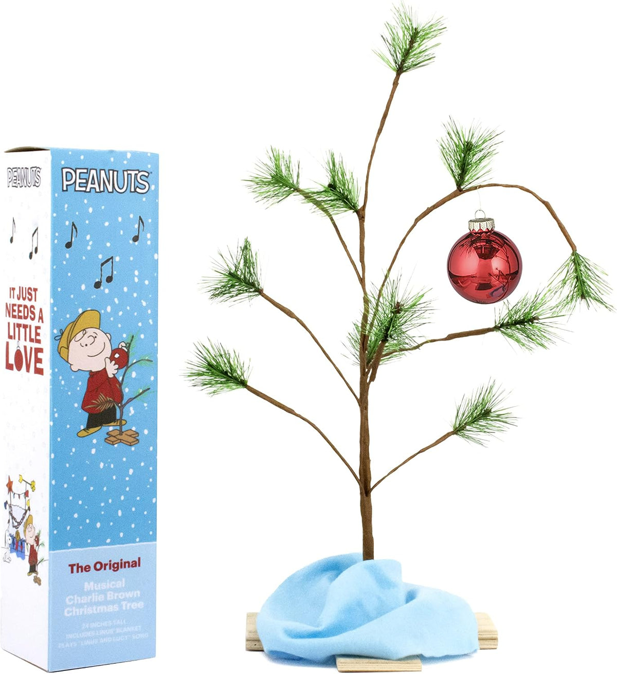 PRODUCTWORKS 24-Inch Peanuts Charlie Brown Musical Christmas Tree with Linus Blanket