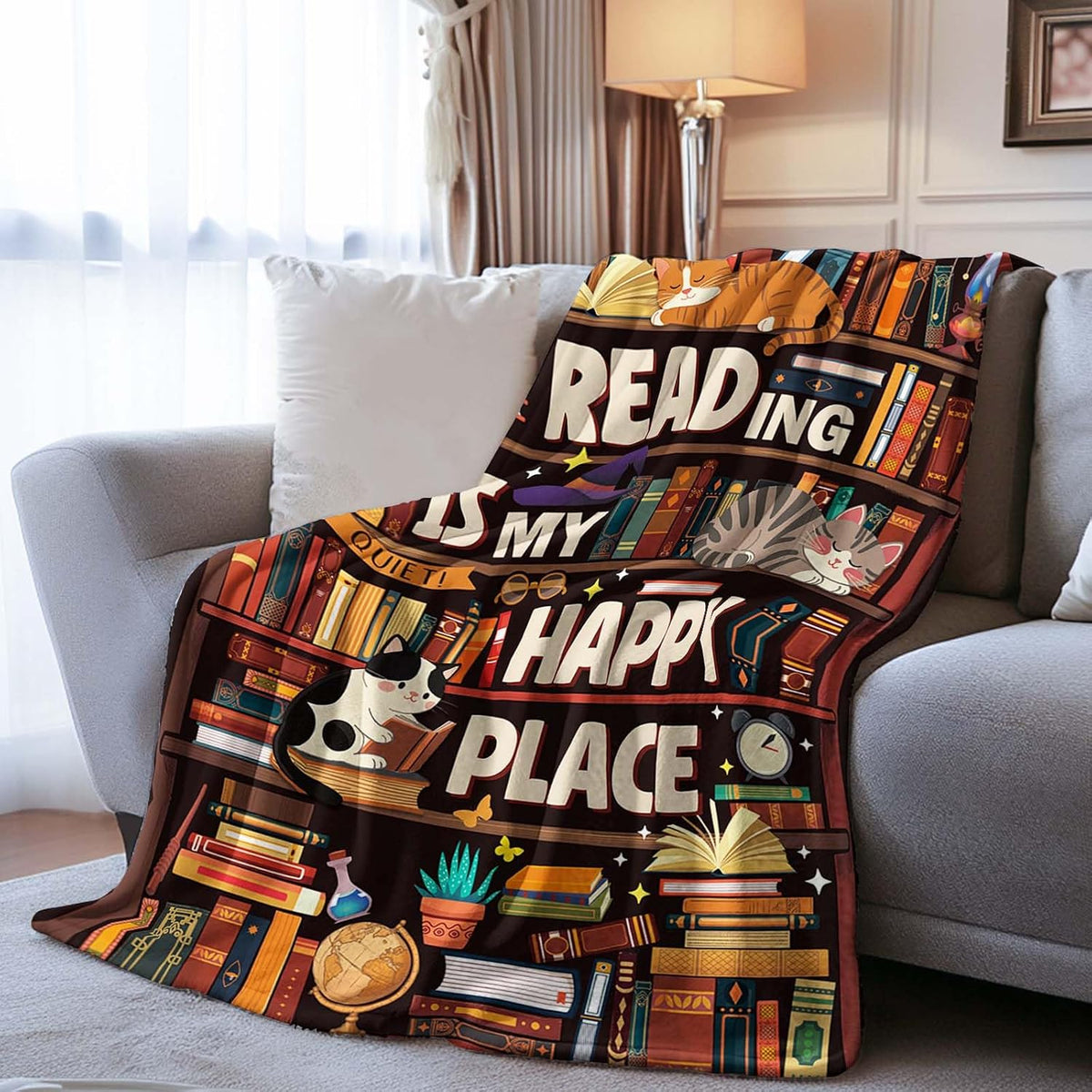 Book Lovers Gifts for Women, Librarian Gifts for Reader, Bookshelf Blanket Gifts for Reading Lover Bookish Reader, Gift on Christmas Birthday Graduation, Reading Blanket, 50"X60"