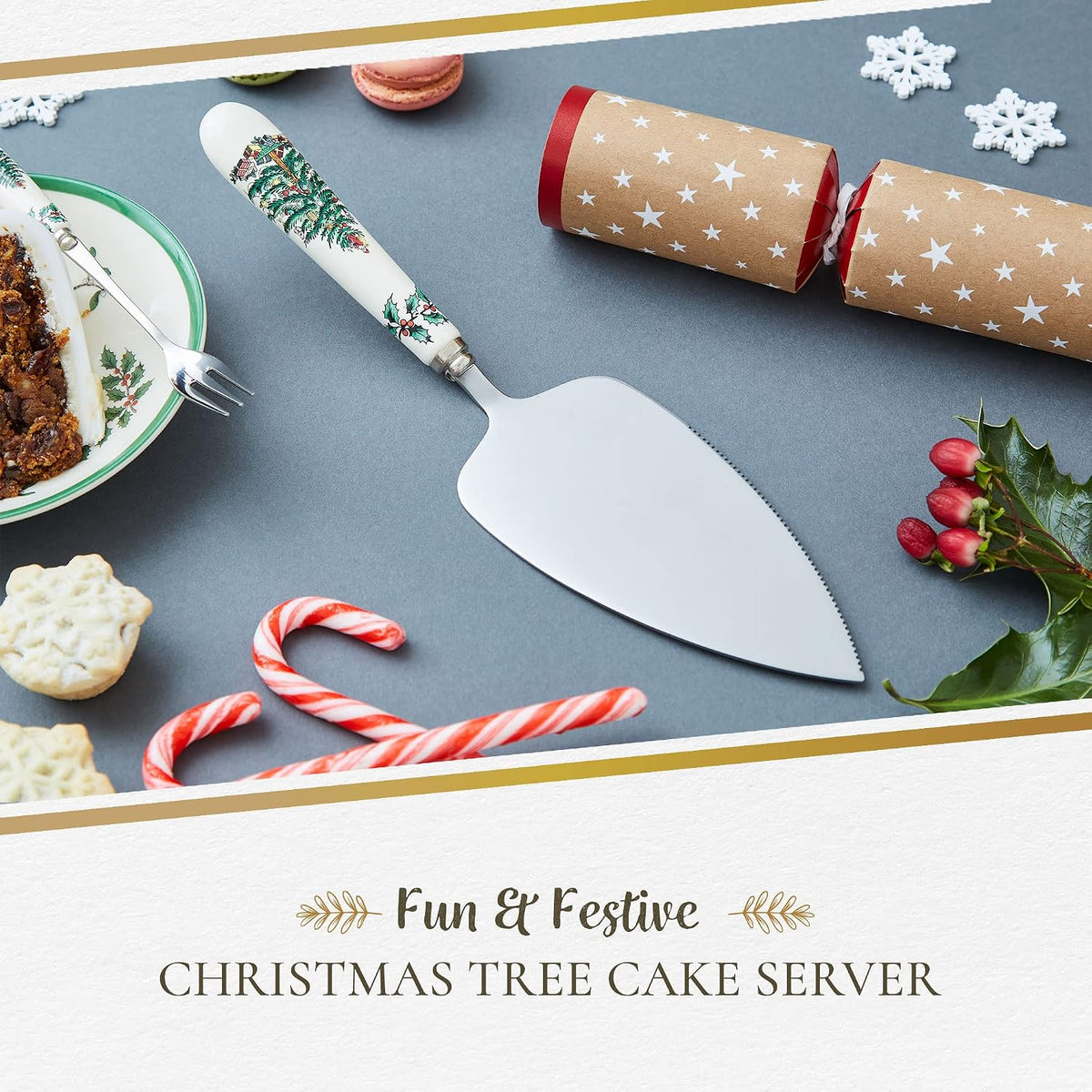 Spode Christmas Tree Stainless Steel Cake Server with Porcelain Handle