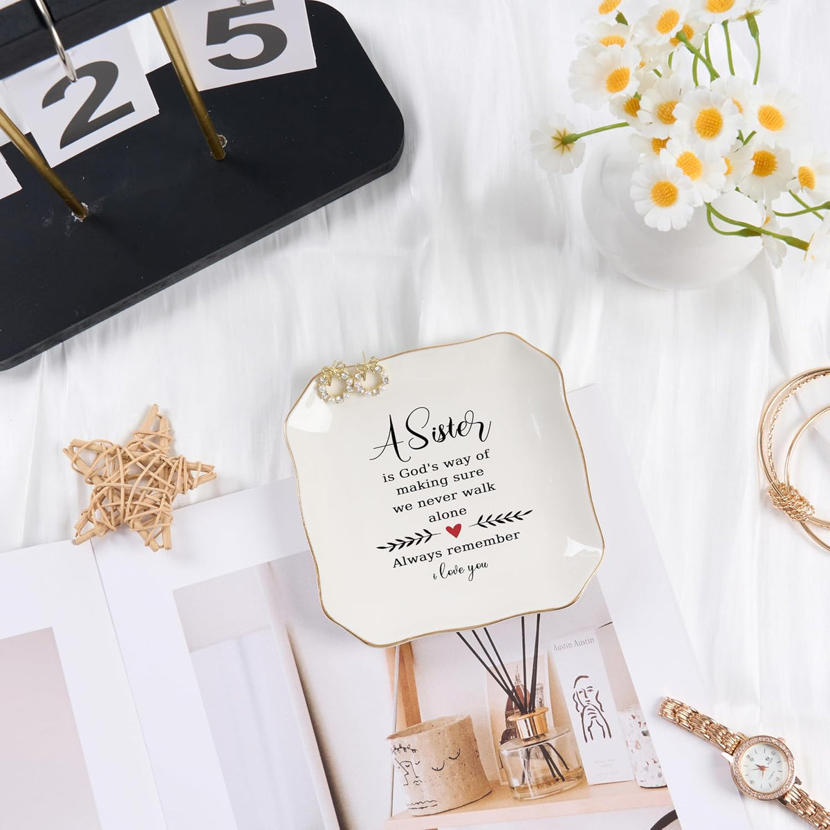 Sister Gifts from Sister Ring Jewelry Dish - A Sister is God's Way of Making Sure We Never Walk Alone, Christmas Mother's Day Valentien's Birthday Gift for Sisters from Sisters Adult