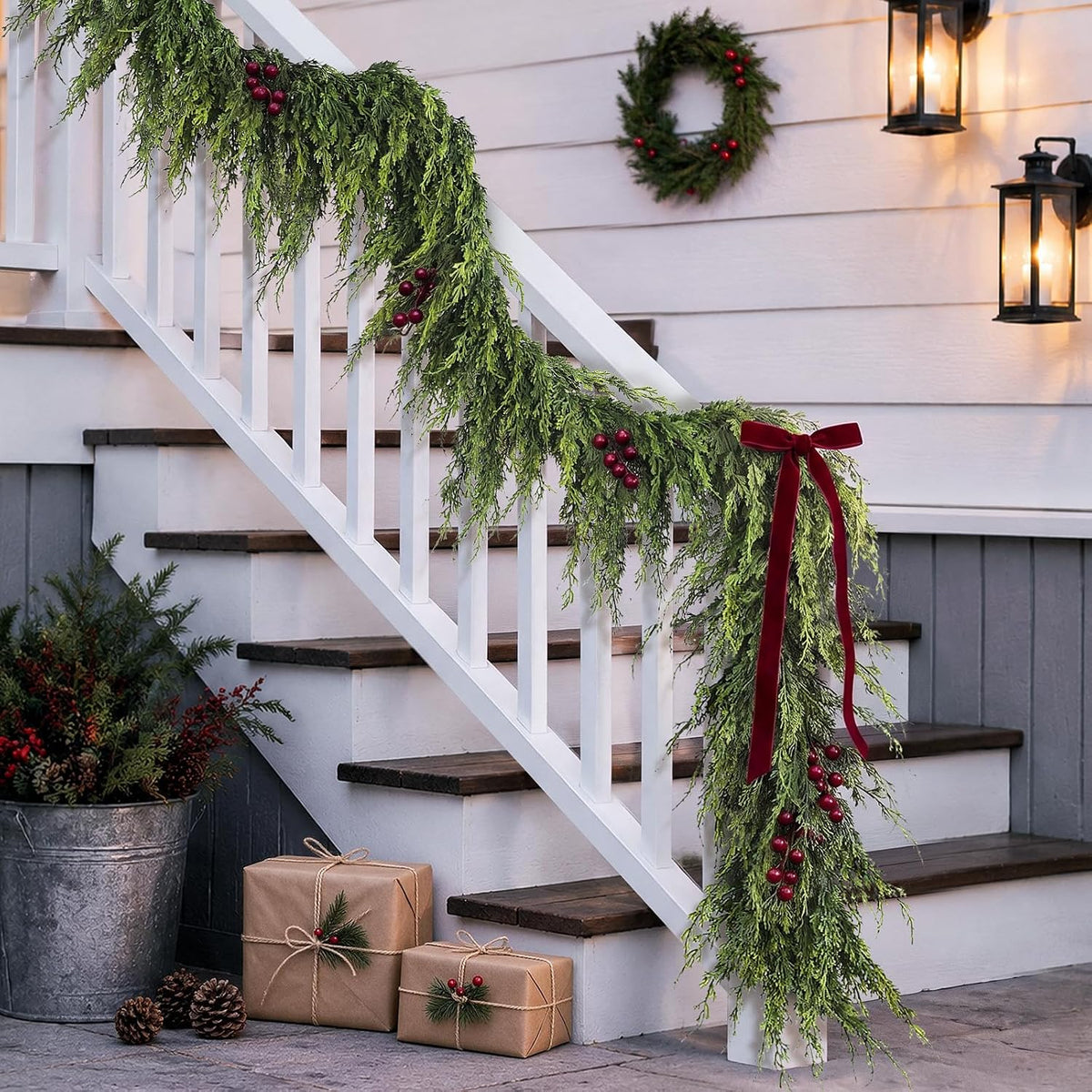 6FT 1Pcs Artificial Cedar Pine Garland Christmas Greenery for Mantle Decor