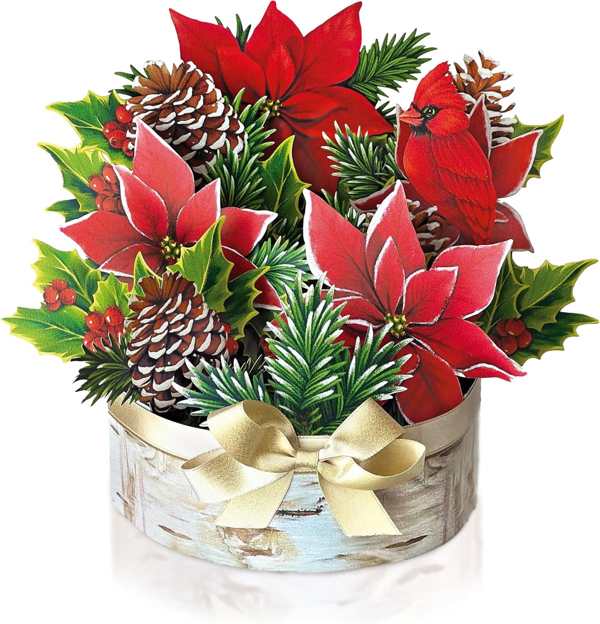 Freshcut Paper Pop Up Christmas Cards, Birch Poinsettia, 10 Inch Life Sized Flower Bouquet 3D Popup Greeting Cards, Christmas Card, Holiday Card, Blank Notecard & Envelope