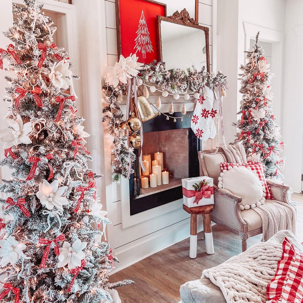 Fraser Hill Farm 7.5-Ft Slim Mountain Pine Snow Flocked Christmas Tree