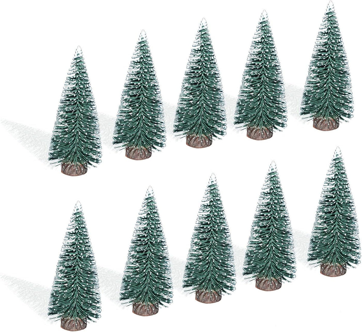 10pcs 4inch Mini Christmas Tree Bottle Brush Trees Chrismas Village Trees Ornaments Mini Plastic Christmas Trees with Wooden Base for Christmas Decoration Miniature Chrismas Tree (Green)