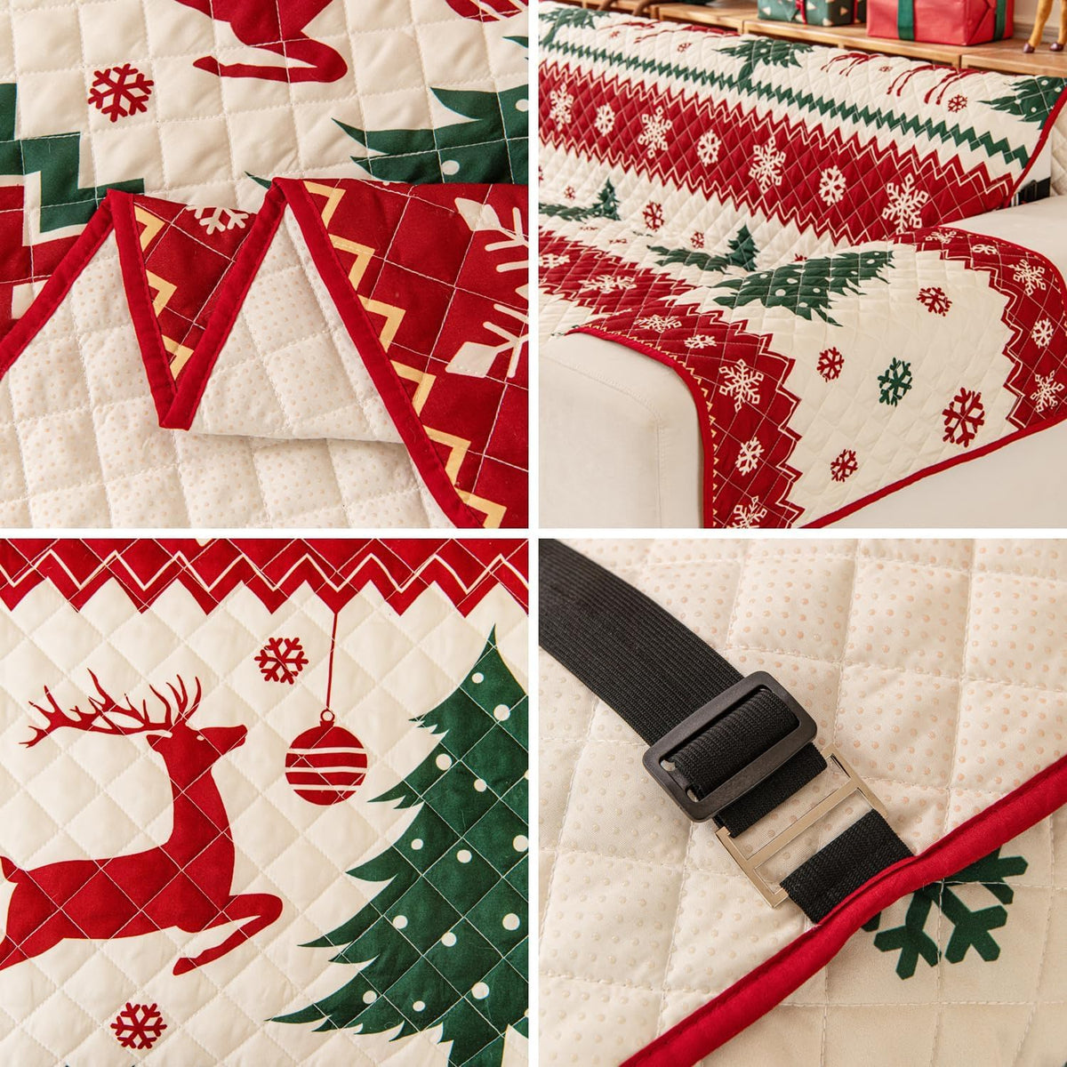 EVENHUG Christmas Sofa Cover for Festival Home Decorations Slipcover Furniture Protector Washable Couch Cover with Non Slip and Elastic Straps for Kids Pets Dogs (Recliner)