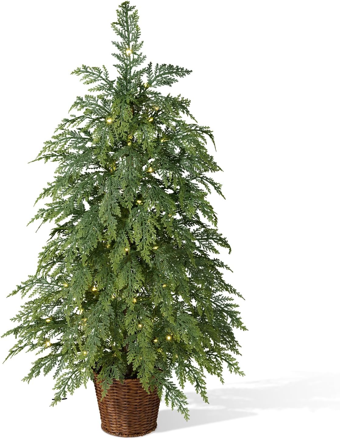 3ft Small Prelit Christmas Tree, 70 Warm White LEDs, Potted PE Cypress