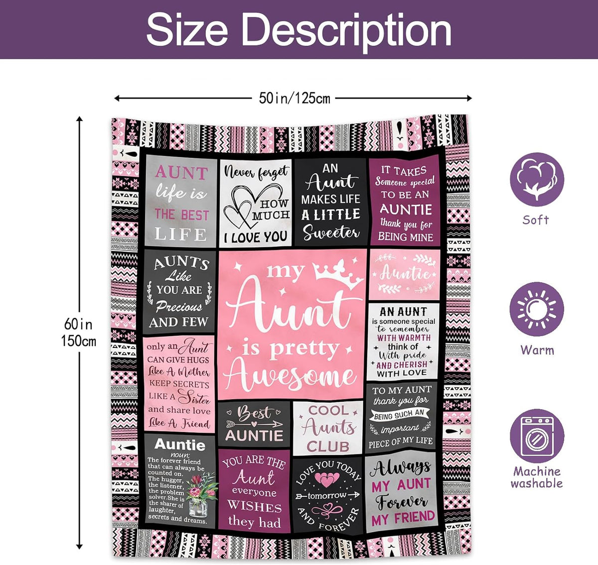 Ruvinzo Aunt Gifts, Auntie Gift Ideas, Best Aunt Ever Christmas Birthday Gifts, Gift for Aunts from Niece Nephew, Best Auntie Birthday Presents, Aunts Valentines Mothers Day Christmas Blanket 60"x50"