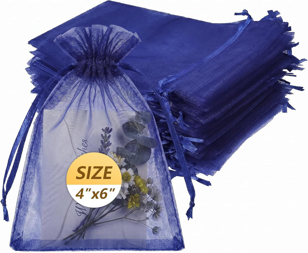 Wudygirl 100 PCS Organza Bags 4"x6" Gift Bags with Drawstring Navy Blue