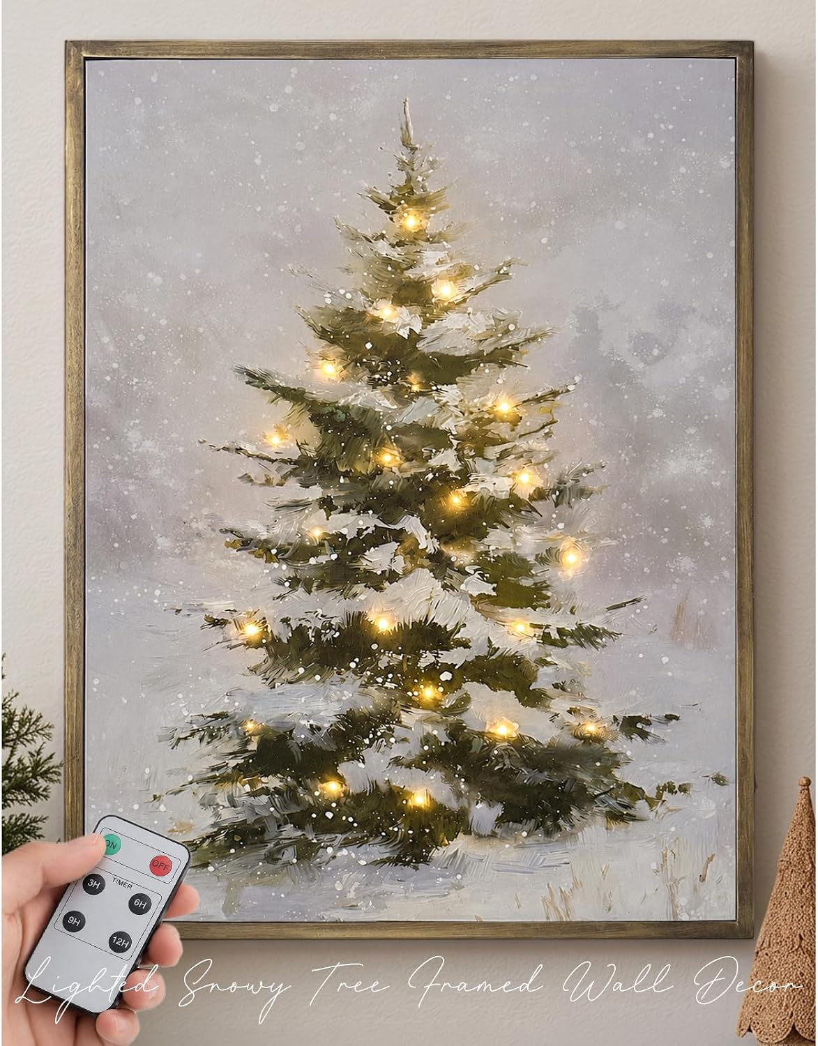 Christmas Decorations-18â€œ x 24" Lighted Framed Snowy Tree Canvas Wall Decor