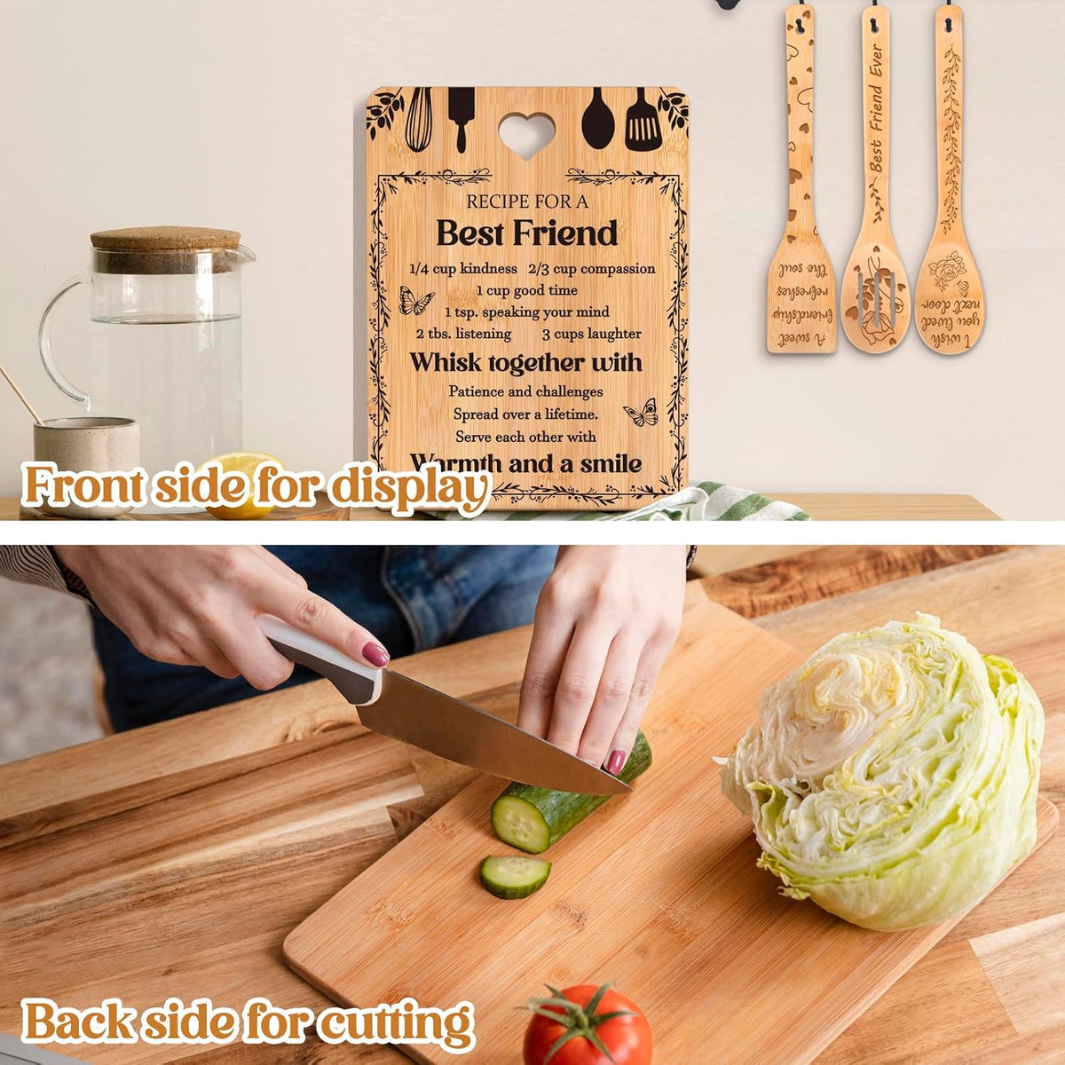 Best Friend Birthday Gifts for Women - Bamboo Cutting Board Set