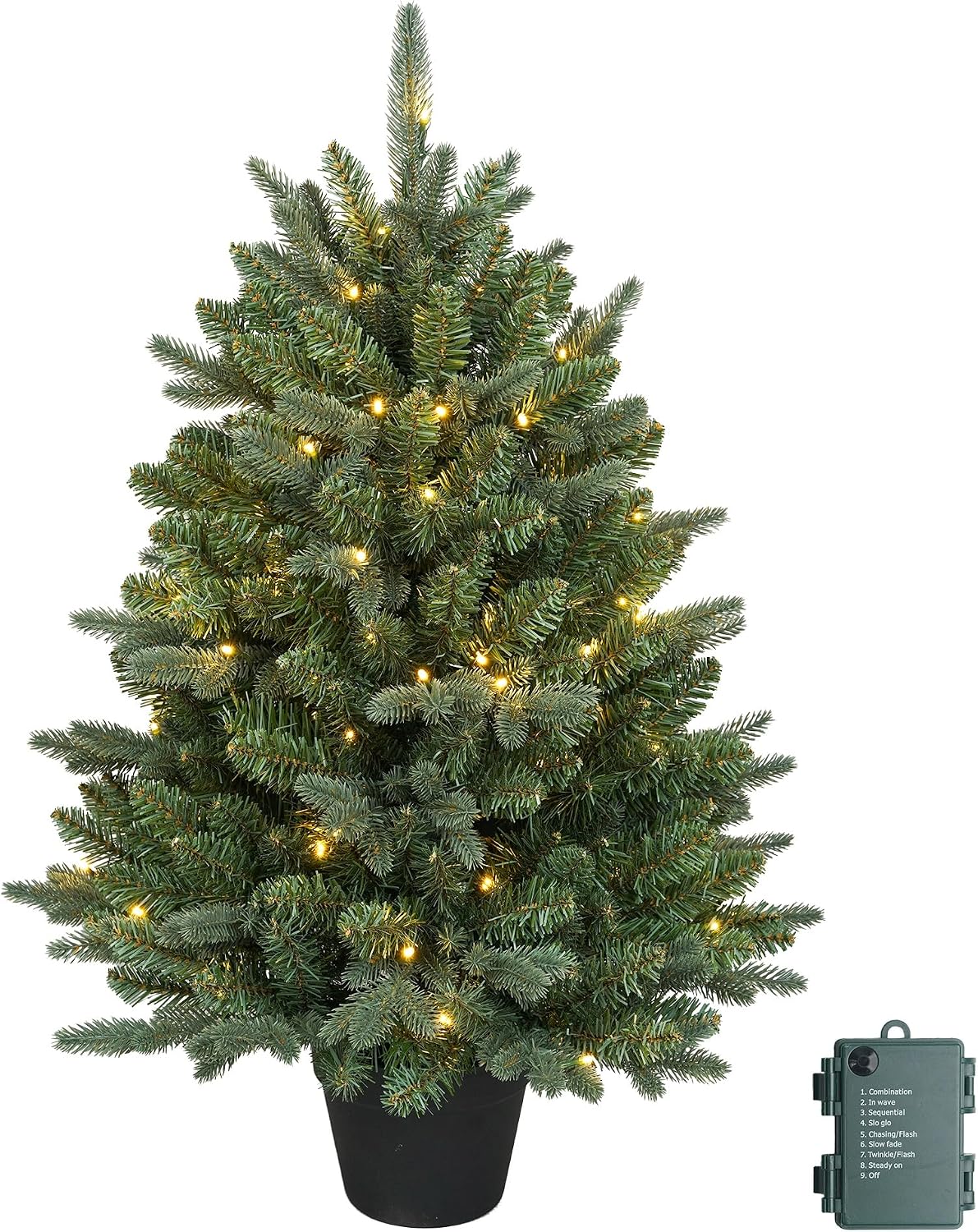 HomeKaren 3Ft Pre-Lit Artificial Christmas Tree Tabletop with 70 Warm Lights Battery Operated, Greenery Potted Christmas Tree for Indoor, Porch, Outdoor