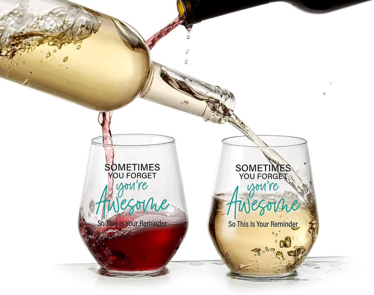 Funny Wine Glass for Women, Men, Girlfriend, Sister, BFF, Mom, Coworker | Funny Christmas Birthday Drinking Cup for Best Friend, Friendship Presents | You're Awesome | 15 oz Stemless Wine Glass