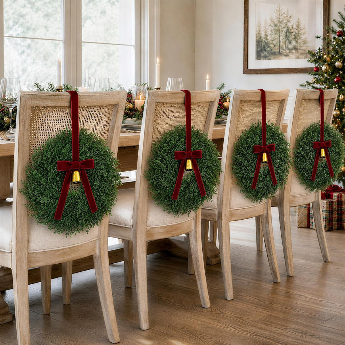 Christmas Decorations, Mini Christmas Wreaths for Cabinets with Bows Bells