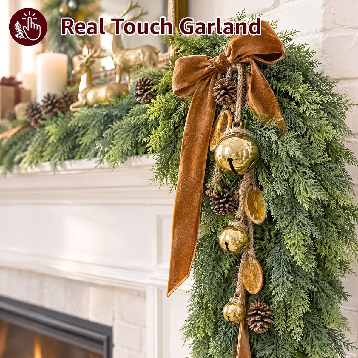 9Ft Prelit Real Touch Cedar Christmas Garland with Lights for Mantle Decor