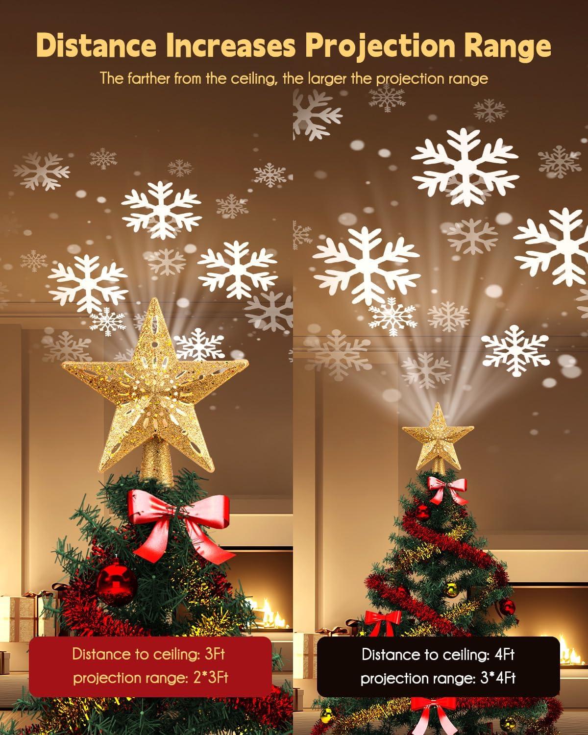 Brightown Christmas Star Tree Topper with Snowflake Projector Lights