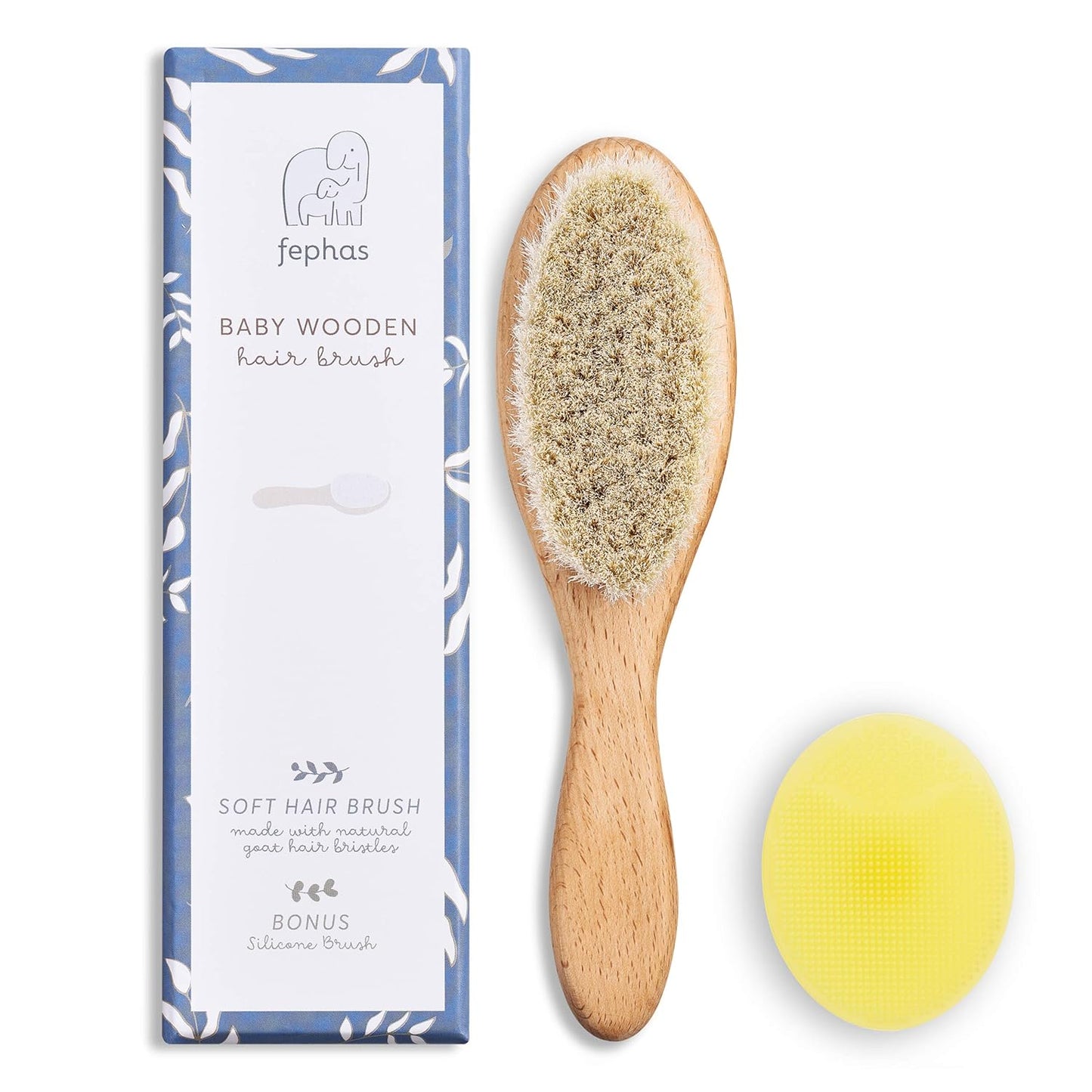 Wooden Baby Goat Hair Brush Soft Goat Hair & Silicone Bristles for Newborns and Toddlers, Ideal for Cradle Cap & Baby Registry