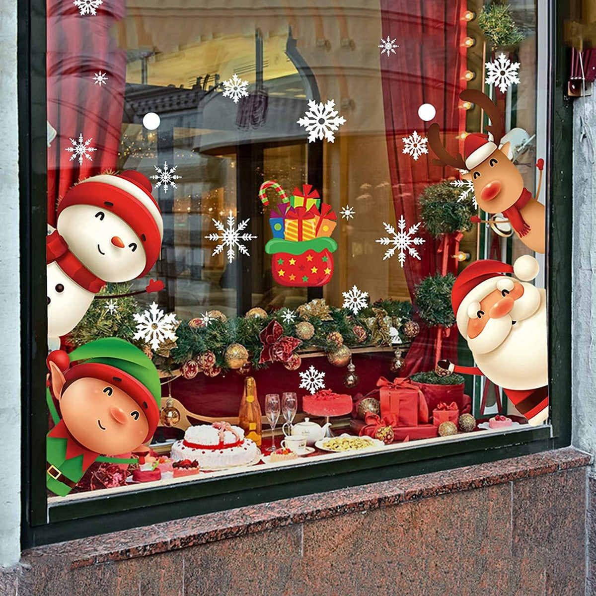 XIMISHOP 82PCS Christmas Snowflake Window Clings Stickers for Glass, Xmas Decals Christmas Decorations Indoor Holiday Snowflake Santa Claus Reindeer Decals for Party
