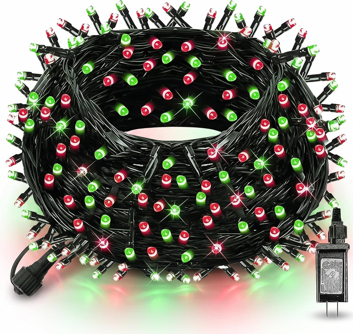 Dazzle Bright Red and Green Christmas String Lights, 300 LED 100 FT Connectable Waterproof String Lights Green Wire with 8 Modes, Xmas Vintage Decorations for Indoor Outdoor Party Yard Garden Decor