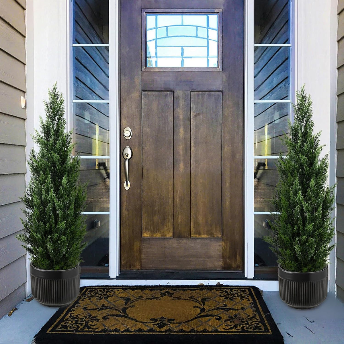4FT Artificial Topiary Tree Beautiful Realistic Faux Cedar Pines Trees UV Rated Fake Shrubs for Front Porch Faux Plants Indoor and Outdoor Decor (2 Pack)