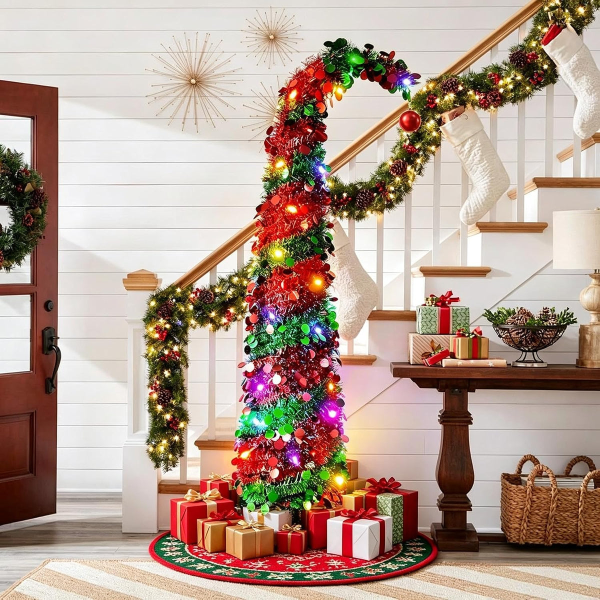 5ft Pop Up Artificial Christmas Tree with 50 LED Lights for Christmas Decor