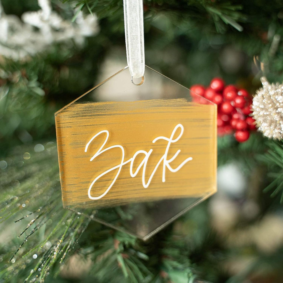 UNIQOOO 18 Pack 3'' Clear Hexagon Acrylic Christmas Ornament, 4mm Extra Thick, DIY Blank Xmas Bauble Hanging Tree Decoration, Stocking Name Tag, Memento