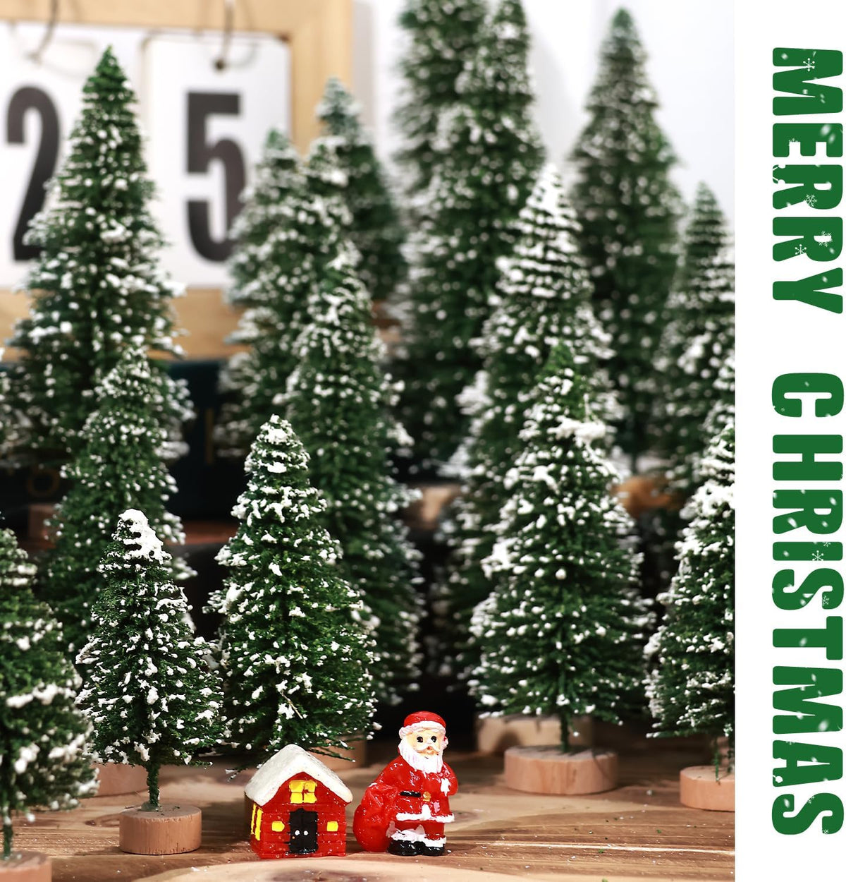 30Pcs Mini Christmas Trees Artificial Christmas Tree Bottle Brush Trees with Wooden Base for Christmas Decor Christmas Party Home Table Craft Decorations(Green-A)